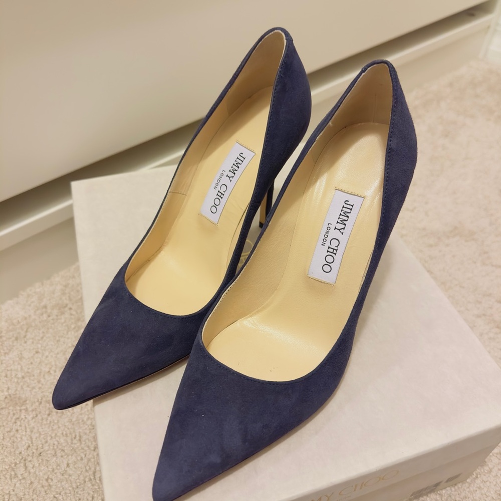 Jimmy Choo Minny 85 blue suede heel
